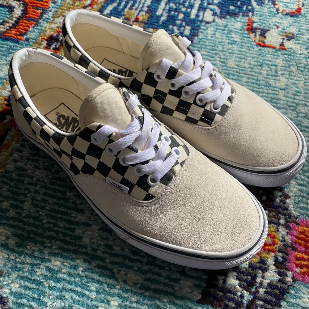 Vans - Era Skate Shoes - Primary Check Marshmallow Black - Women’s 9.5 Men’s 8